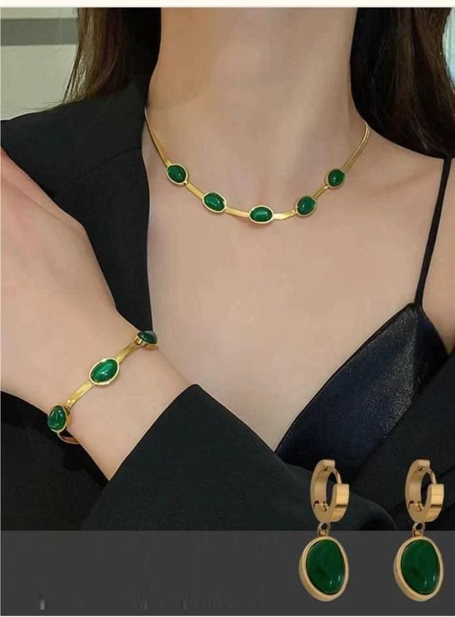 Luxury Green Stone Jewellery Set – Premium Gold Finish